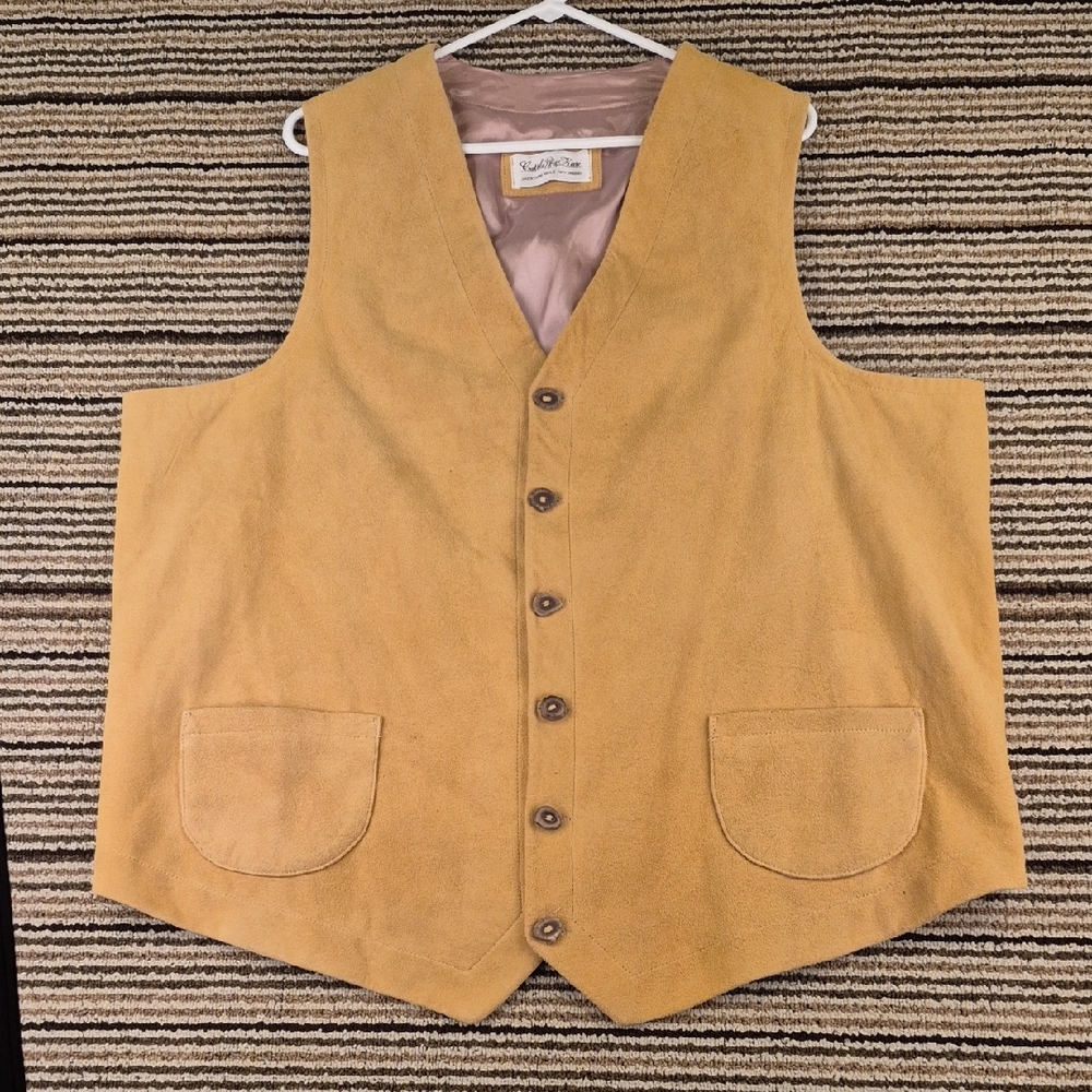 CATTLE KATE Tan Brown Western Leather Suede Mens XXL Full Button Vest VTG‎